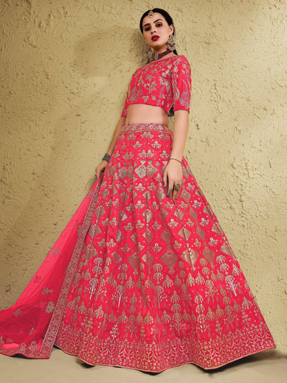 Tulsi Art Attractive Peach Sequins Silk Festival Wear Lehenga Choli With Dupatta