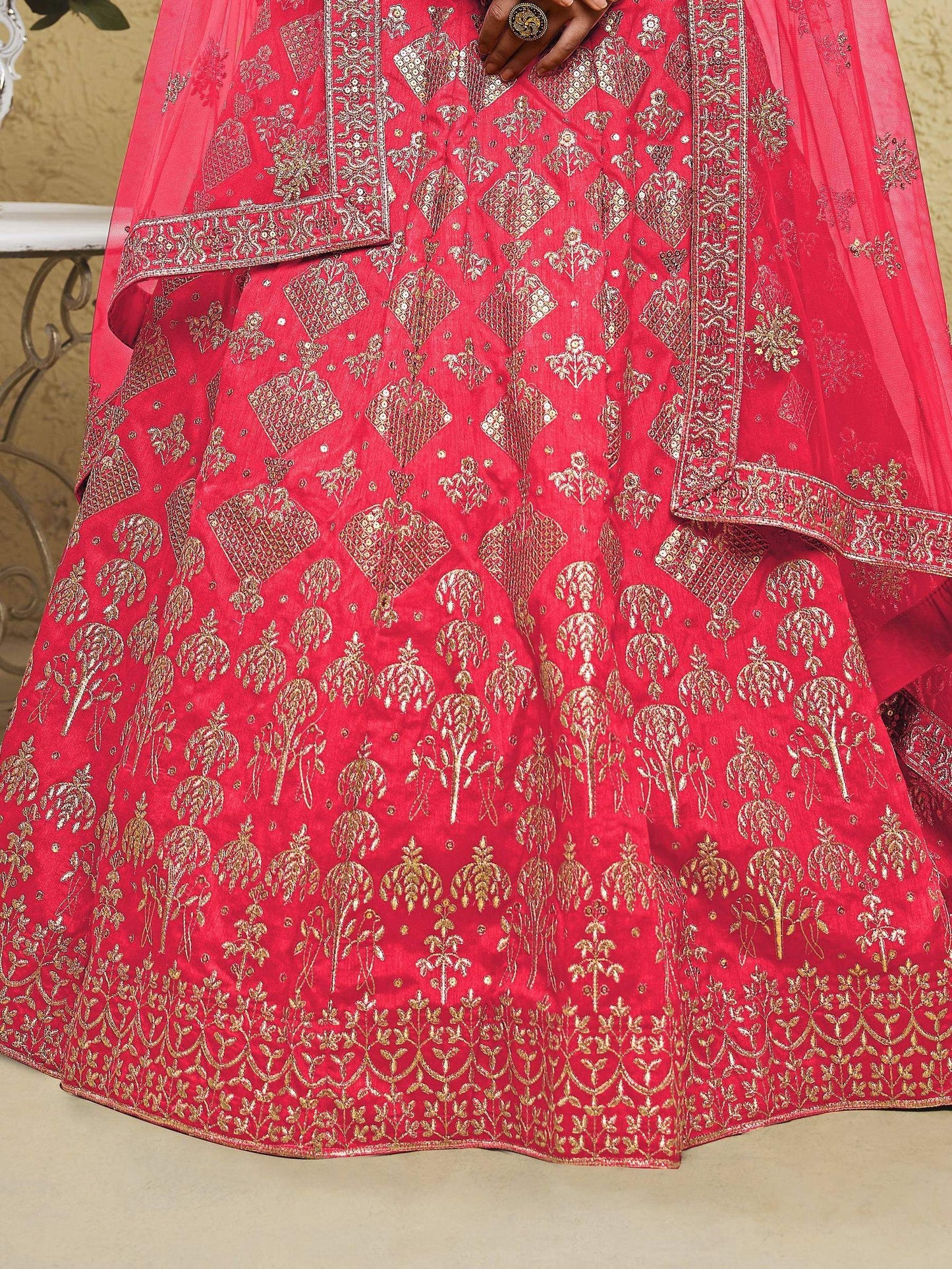 Tulsi Art Attractive Peach Sequins Silk Festival Wear Lehenga Choli With Dupatta