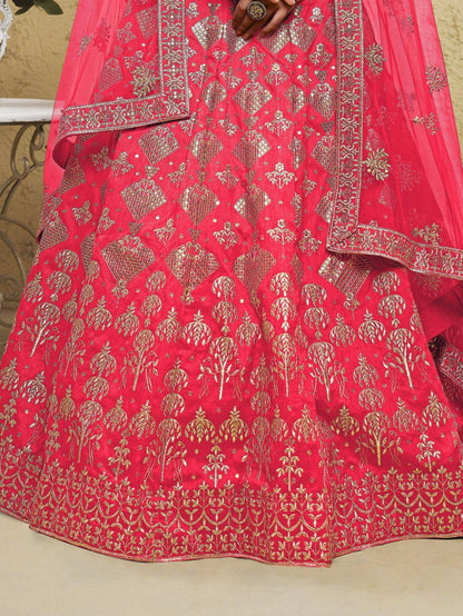 Tulsi Art Attractive Peach Sequins Silk Festival Wear Lehenga Choli With Dupatta