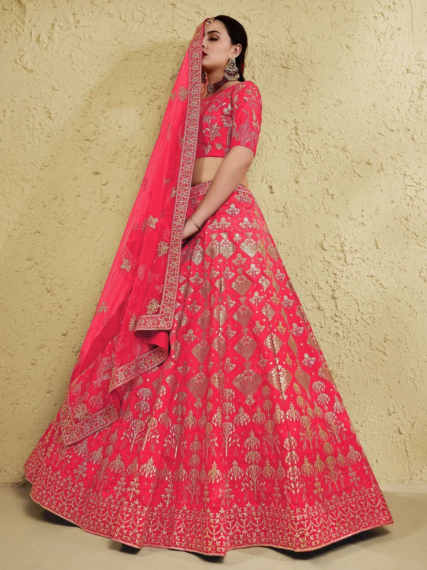 Tulsi Art Attractive Peach Sequins Silk Festival Wear Lehenga Choli With Dupatta