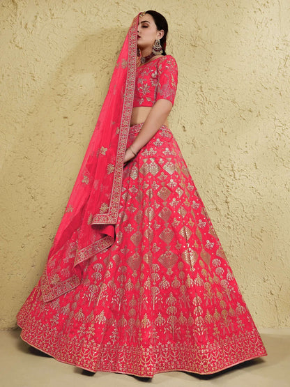 Tulsi Art Attractive Peach Sequins Silk Festival Wear Lehenga Choli With Dupatta
