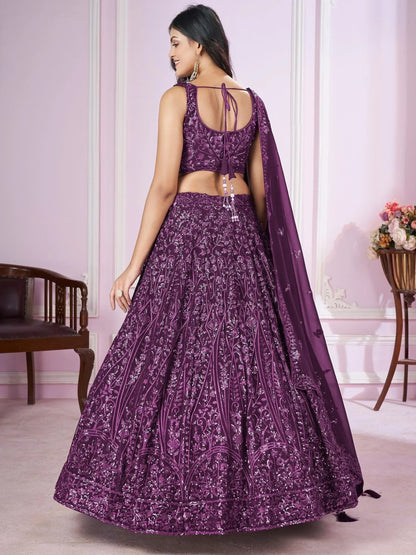 Tulsi Art Attractive Purple Sequins Georgette Wedding Wear Lehenga Choli