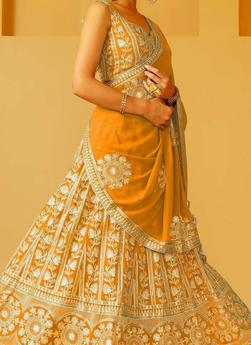 Lehenga Mart Orange Faux Georgette Designer Bollywood Style Wedding Wear Lehenga Choli