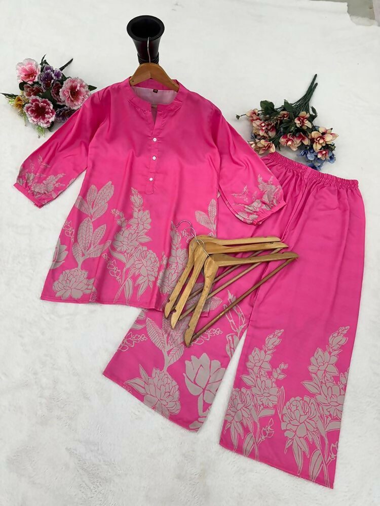 Teeya Creation Stylish Pink Casual Co-ord Set with Floral Print