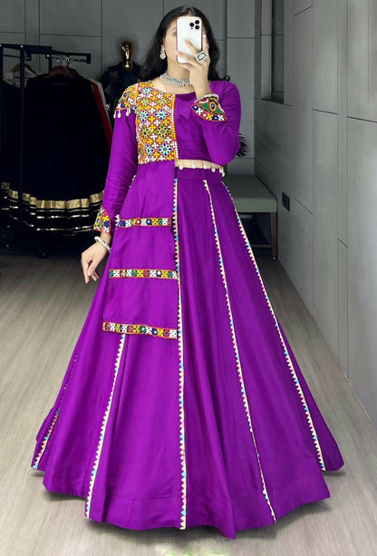 Yash Enterprise Purple Rayon Cotton Embroidery Semi Stitched Navratri Top Chaniya Choli