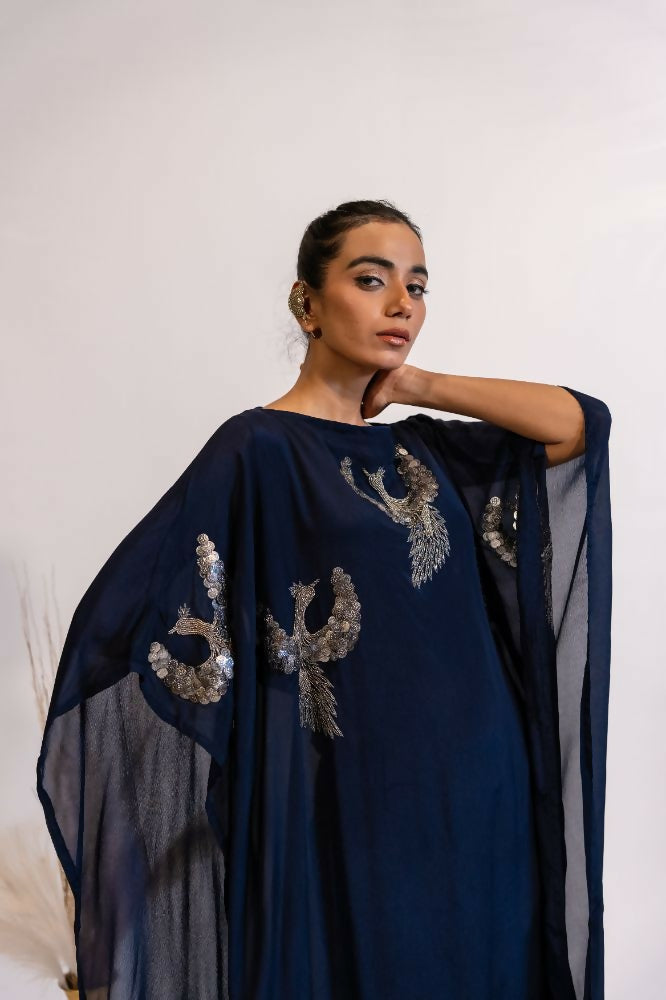 Timaraa Regal Navy Blue Embellished Kaftan Dress