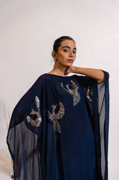 Timaraa Regal Navy Blue Embellished Kaftan Dress