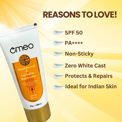 Omeo Sunscreen With Sandalwood, Turmeric, Papaya & Licorice Extract
