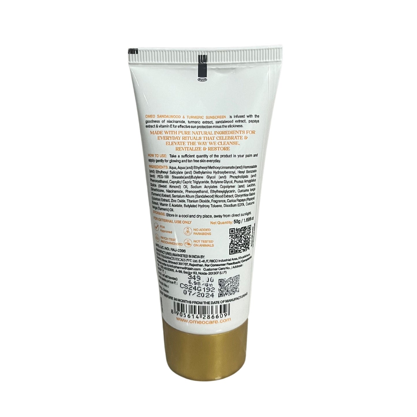 Omeo Sunscreen With Sandalwood, Turmeric, Papaya & Licorice Extract