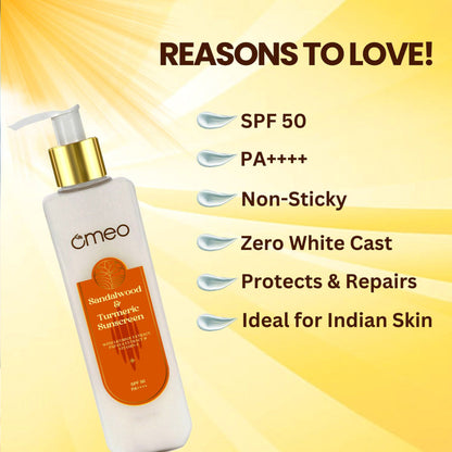 Omeo Sunscreen With Sandalwood, Turmeric, Papaya & Licorice Extract