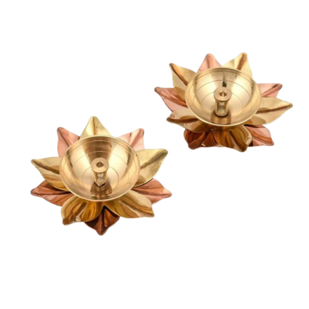 CraftVatika Lotus Shape Decorative Brass Akhand Diya Sets