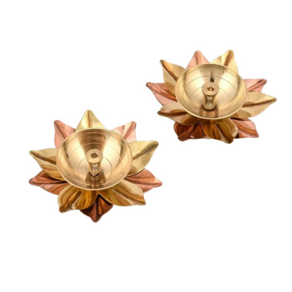 CraftVatika Lotus Shape Decorative Brass Akhand Diya Sets
