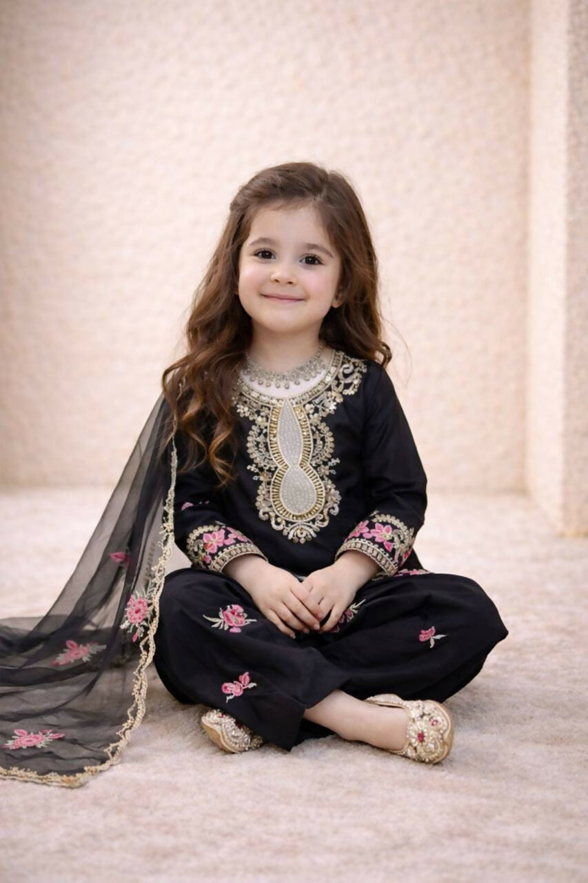 Teeya Creation New Kids Trendy Wedding Wear Traditional Kurta Salwar Set-Black