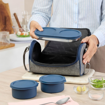 Borosil Carrymore Microwavable Stainless Steel Lunchbox with Bag