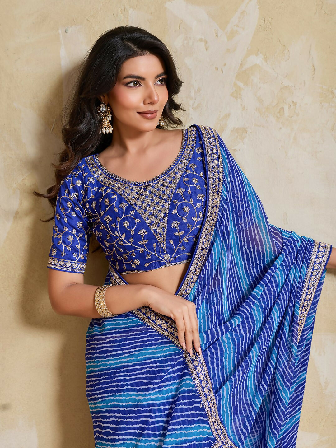Teeya Creation New Trendy Leheriya Bandhani Georgette Saree For Daily Wear -Blue