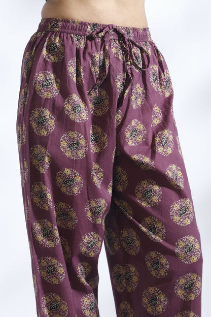 Breathables Wine Butta Print Cotton Kurta & Pants Set