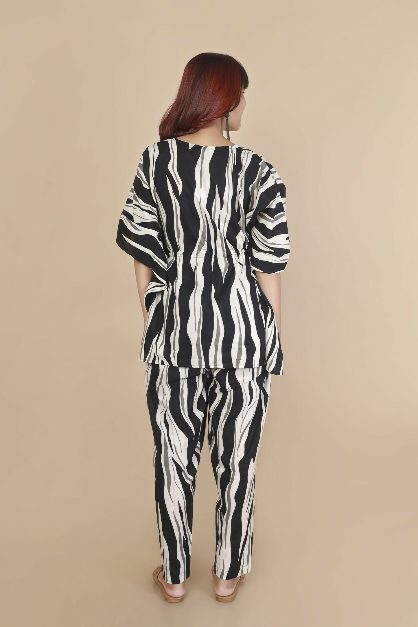 Breathables WomenS Loungewear Kaftan Cotton Black & White Abstract Print Co-Ord Set