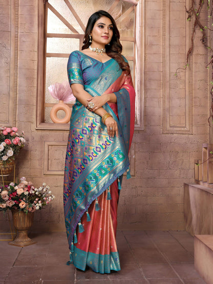 Aastha Fashion Red Banarasi Tissue Silk Weaving Saree