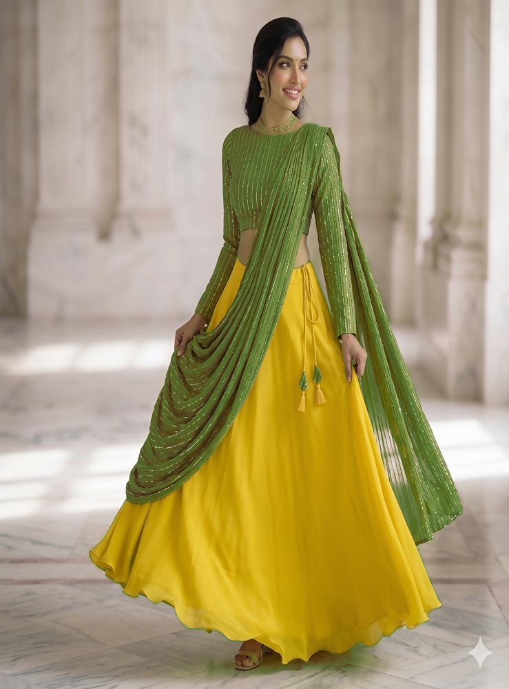 Teeya Creation Women's New Green Designer Lehenga Choli Set with Sequin Embroidery Work