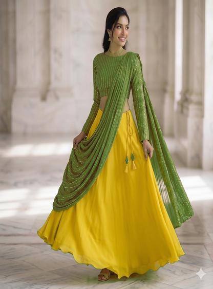 Teeya Creation Women's New Green Designer Lehenga Choli Set with Sequin Embroidery Work