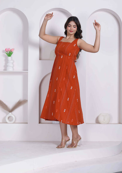 Miravan Womens Abstract Printed Rust ALine Maxi Dress