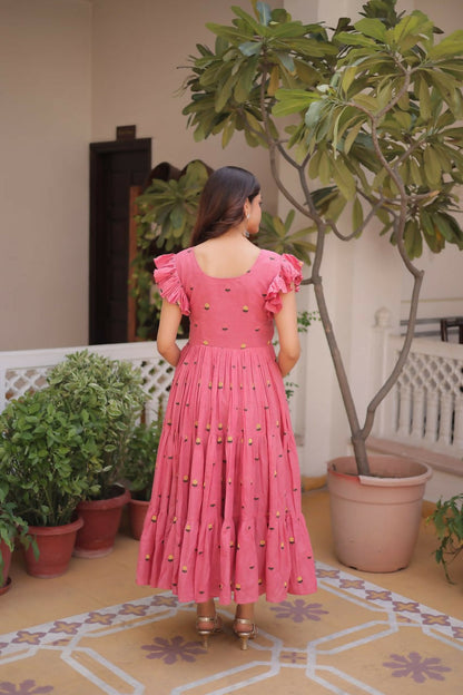 Teeya Creation Womens New Summer Wear Cotton Fabric With Embroidered Work Gown Set