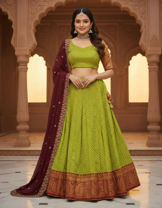 Teeya Creation New Womens Latest Embroidered Designer Lehenga Choli Set - Parrot-Green