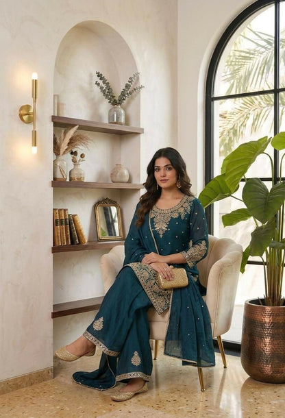 Teeya Creation New Latest Stylish Kurta Palazzo Set - Teal