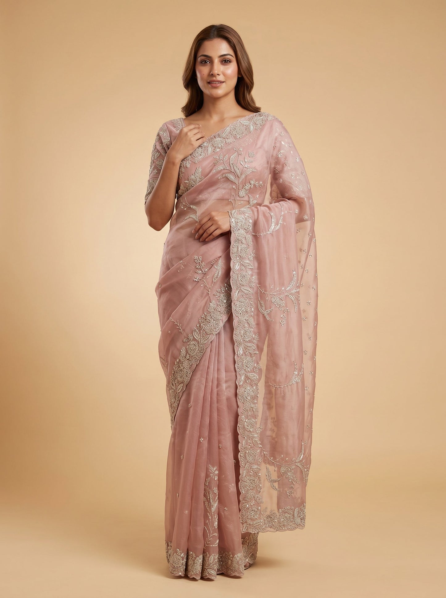 Baby Pink Delicate Embroidered Saree