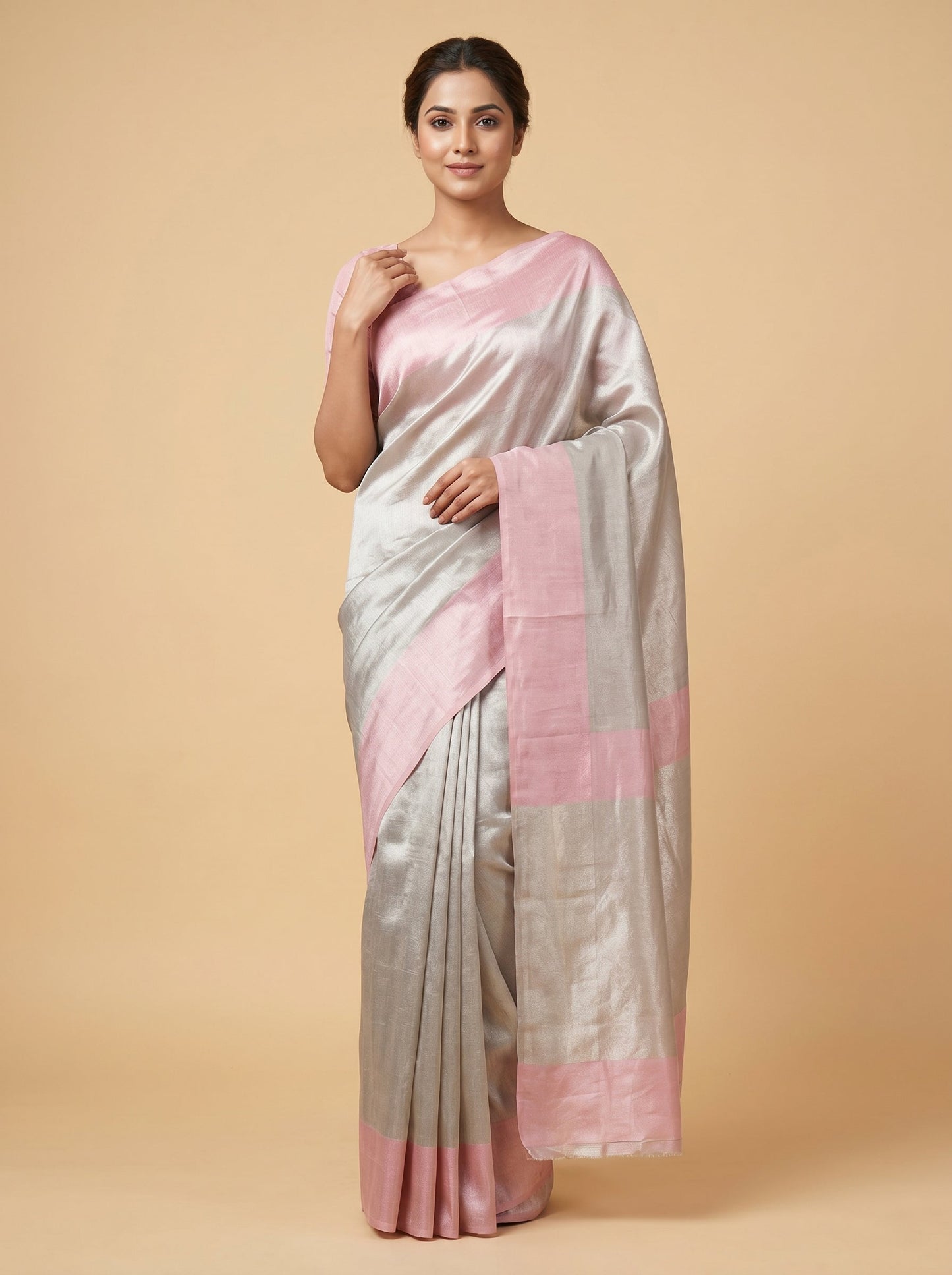 Baby Pink Powder Loom Handloom Saree