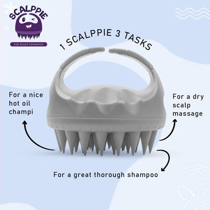Scalppie Silicon Hair Scalp Massager & Shampoo Brush Scrub For Hair Growth & Anti Dandruff - Grey