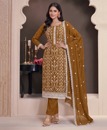 KC Mustard Summer Wear Rangoli Silk Straight Suit For Women