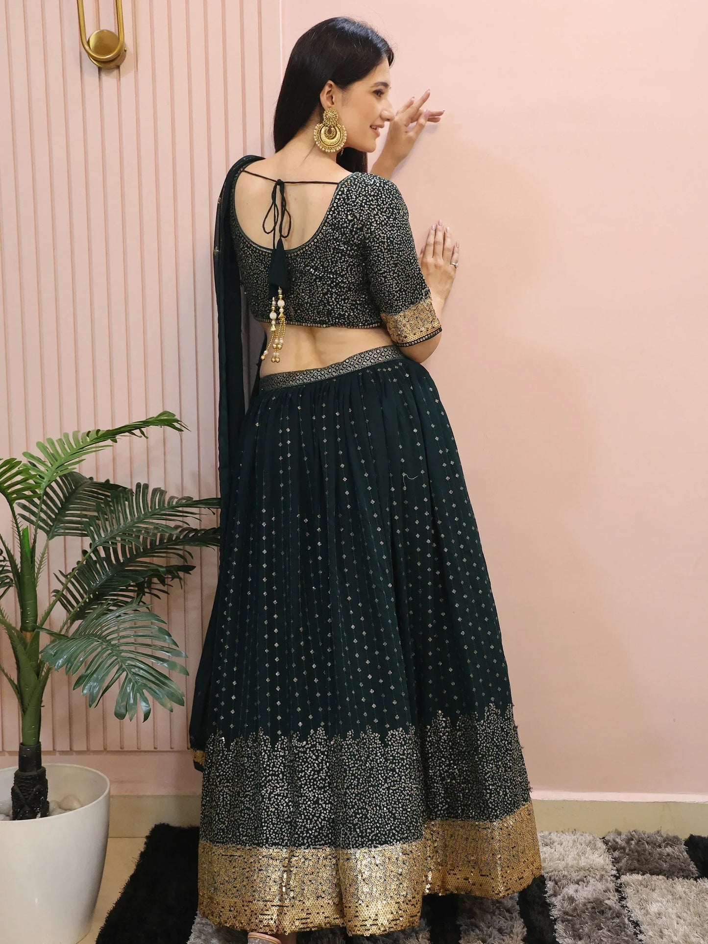Tulsi Art Beautiful Green Sequins Mehendi Wear Lehenga Choli