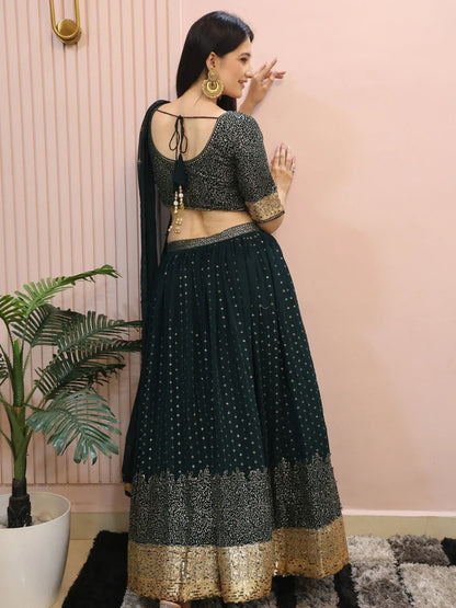 Tulsi Art Beautiful Green Sequins Mehendi Wear Lehenga Choli
