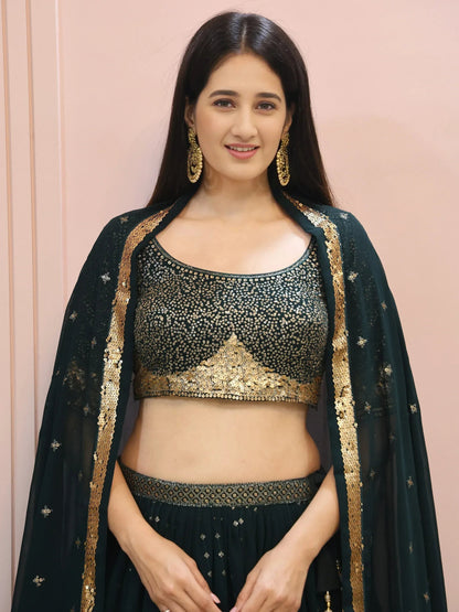Tulsi Art Beautiful Green Sequins Mehendi Wear Lehenga Choli