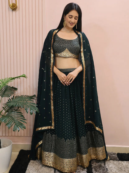 Tulsi Art Beautiful Green Sequins Mehendi Wear Lehenga Choli