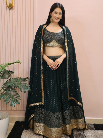 Tulsi Art Beautiful Green Sequins Mehendi Wear Lehenga Choli