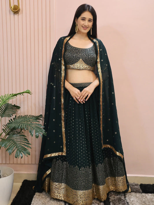 Tulsi Art Beautiful Green Sequins Mehendi Wear Lehenga Choli