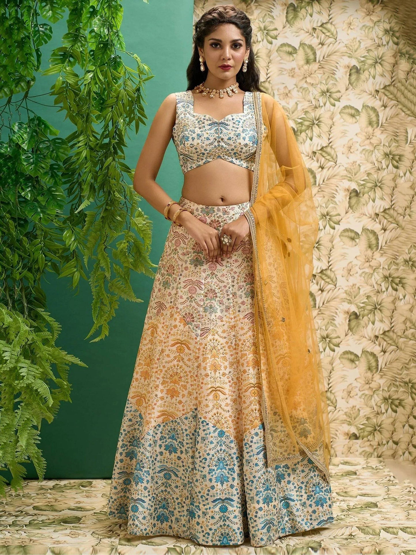 Tulsi Art Beautiful Multicolor Digital Printed Art Silk Event Wear Lehenga Choli