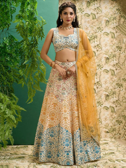 Tulsi Art Beautiful Multicolor Digital Printed Art Silk Event Wear Lehenga Choli