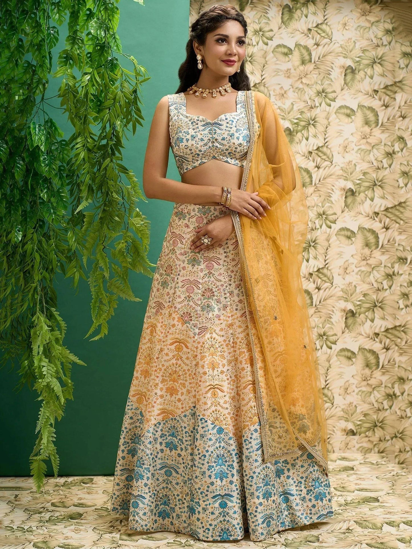 Tulsi Art Beautiful Multicolor Digital Printed Art Silk Event Wear Lehenga Choli
