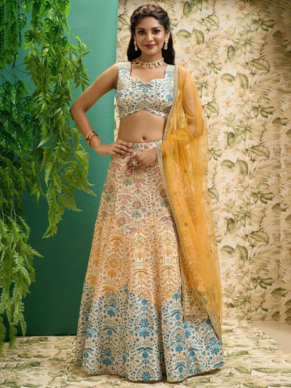 Tulsi Art Beautiful Multicolor Digital Printed Art Silk Event Wear Lehenga Choli