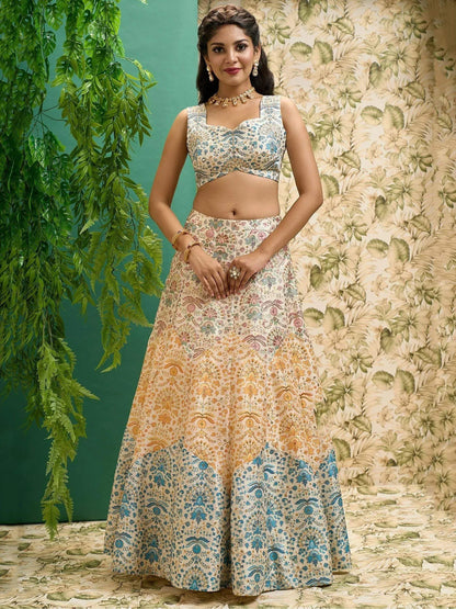 Tulsi Art Beautiful Multicolor Digital Printed Art Silk Event Wear Lehenga Choli