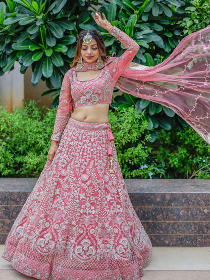 Tulsi Art Beautiful Pink Dori Work Soft Net Ceremony Wear Lehenga Choli
