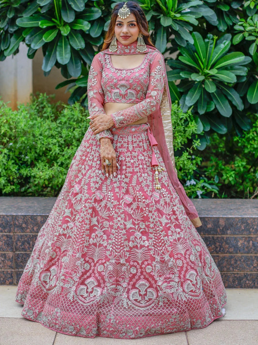 Tulsi Art Beautiful Pink Dori Work Soft Net Ceremony Wear Lehenga Choli