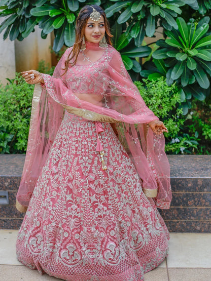 Tulsi Art Beautiful Pink Dori Work Soft Net Ceremony Wear Lehenga Choli