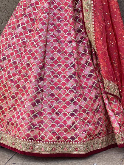 Tulsi Art Beautiful Pink Sequins Art Silk Engagement Wear Lehenga Choli