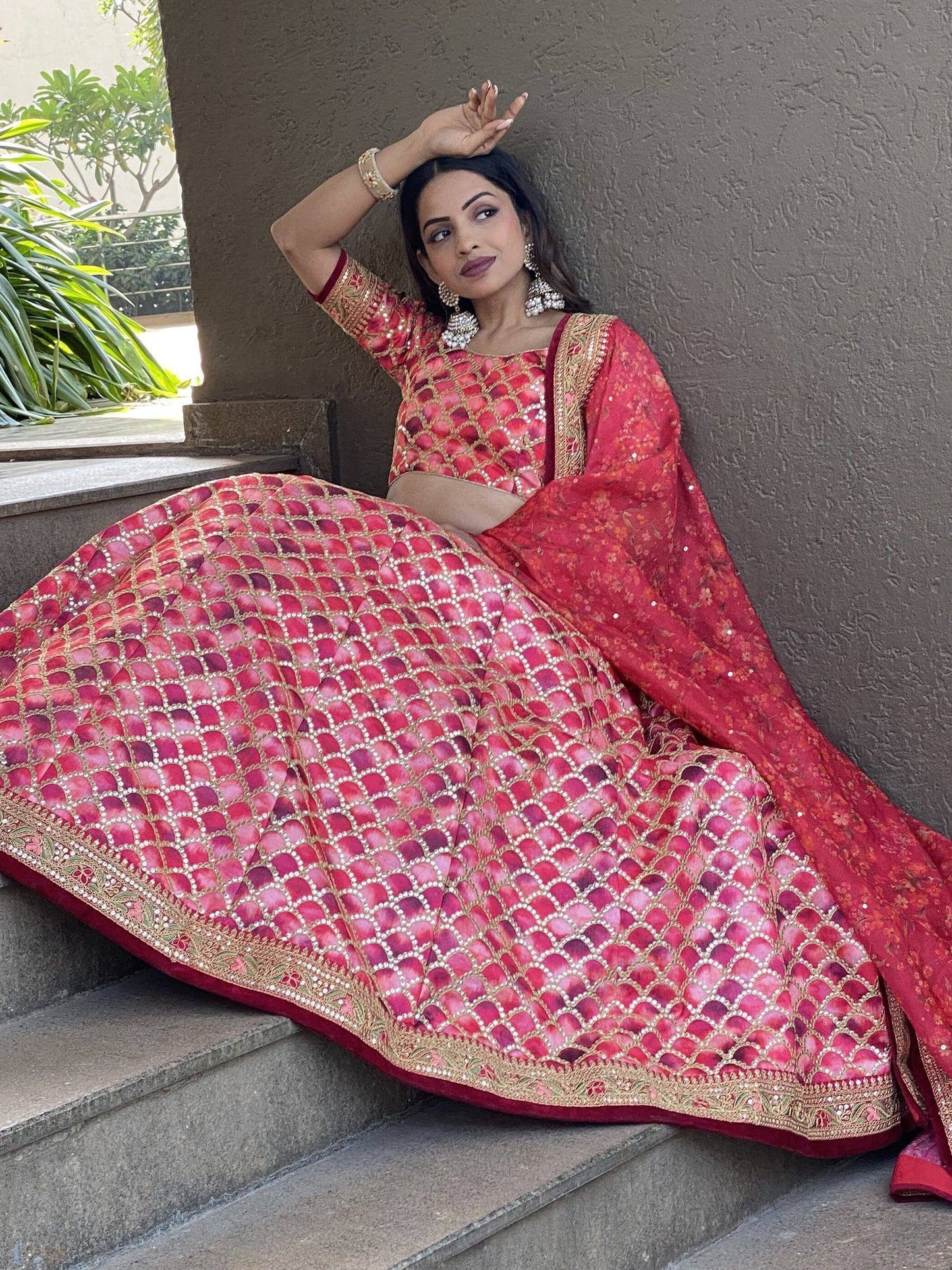 Tulsi Art Beautiful Pink Sequins Art Silk Engagement Wear Lehenga Choli