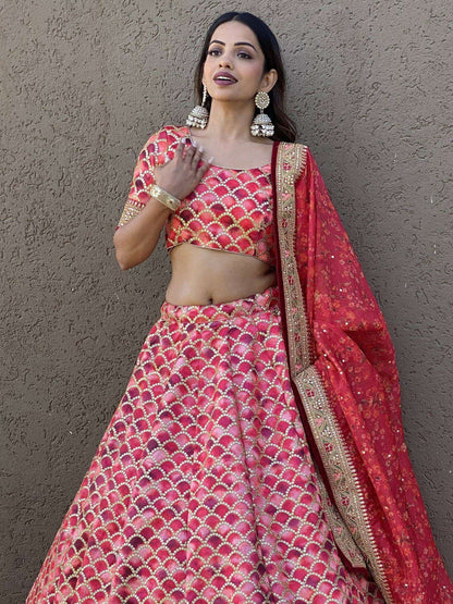 Tulsi Art Beautiful Pink Sequins Art Silk Engagement Wear Lehenga Choli