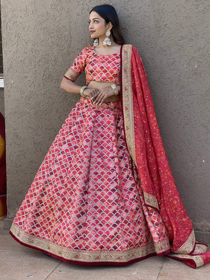 Tulsi Art Beautiful Pink Sequins Art Silk Engagement Wear Lehenga Choli